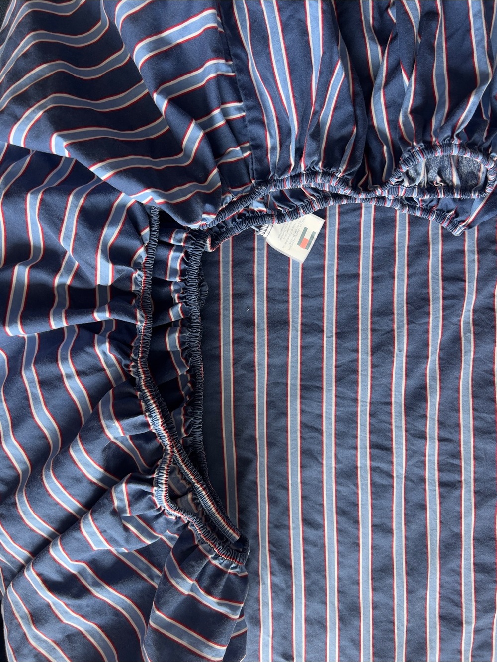 Tommy Hilfiger Twin Fitted Sheet Christopher Stripe Blue Red White 100% Cotton